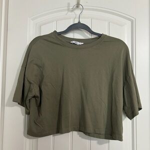 Green Cropped Loose-Fit Shirt